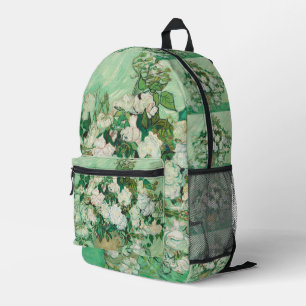 Sac À Dos Imprimé Roses blanches de Van Gogh - Art floral mint vinta