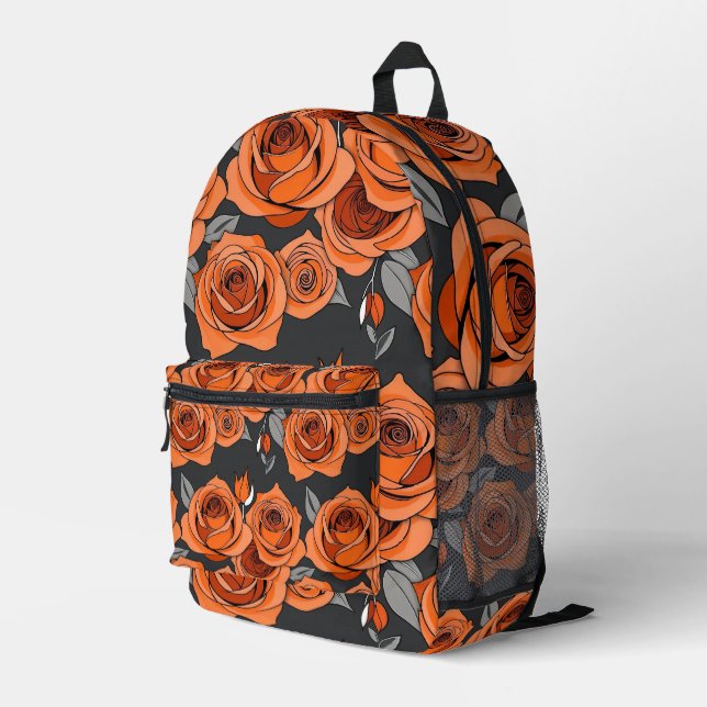 Sac À Dos Imprimé Roses Orange Rouillé Chaud (Coin arrière droit)