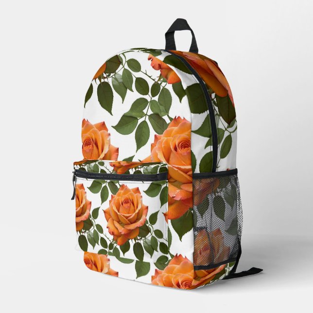 Sac À Dos Imprimé Roses oranges vives avec des feuilles vertes (Coin arrière droit)