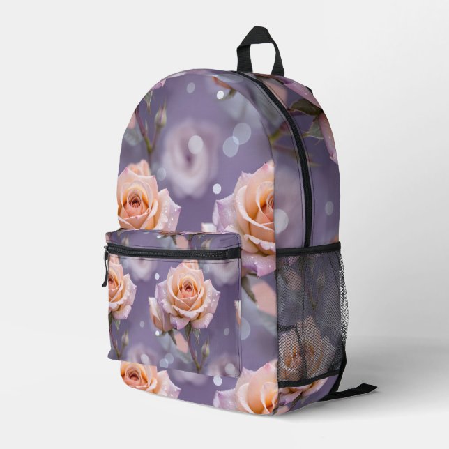 Sac À Dos Imprimé Roses pastel doux dans des nuances de pêche et de  (Coin arrière droit)