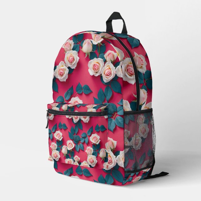 Sac À Dos Imprimé Roses Rouges Et Blanches  (Coin arrière droit)