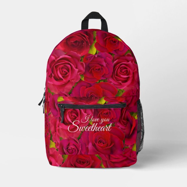 Sac À Dos Imprimé Roses Rouges Je t'aime Nom (Recto)