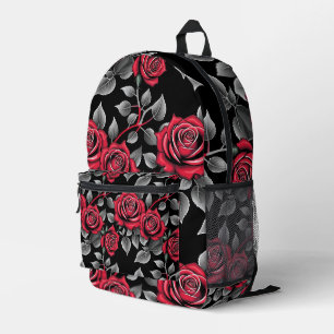 Sac À Dos Imprimé Roses Rouges Sur Fond Noir