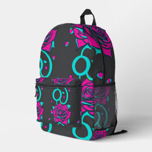 Sac À Dos Imprimé Roses stylisées en turquoise et rose vif