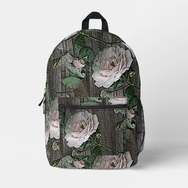 Sac À Dos Imprimé Roses sur bois (Recto)