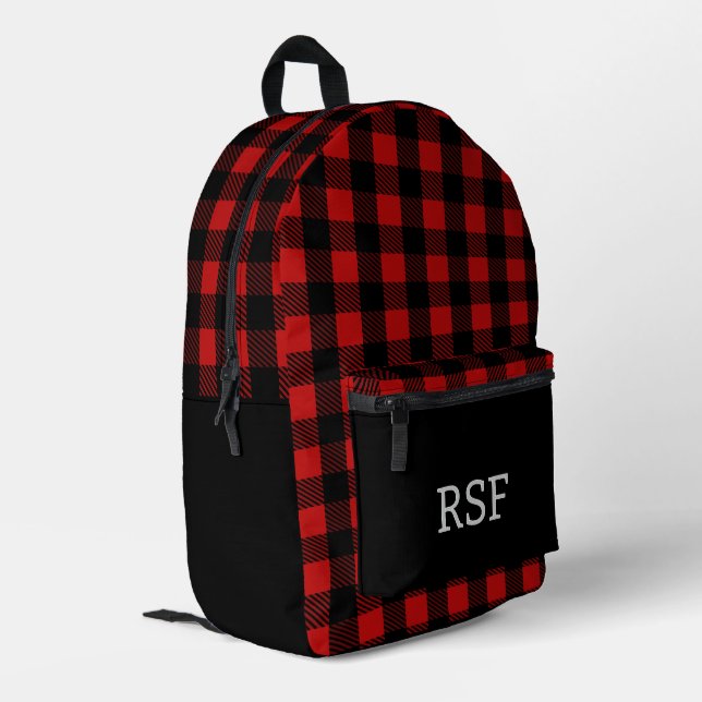 Sac À Dos Imprimé Rouge Buffalo plaqué trois lettres Monogramme (Coin arrière gauche)