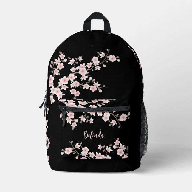 Sac À Dos Imprimé Rouge Fleur de Cerisier Monogramme Noir (Recto)