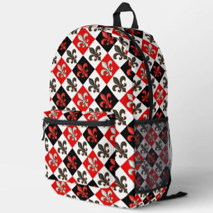 Sac À Dos Imprimé Rouge Noir Blanc À damiers Fleur de lis Design