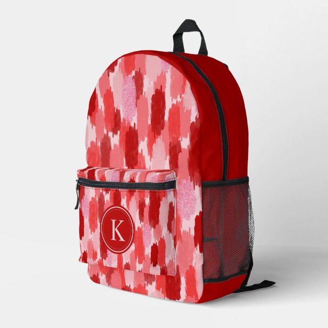 Sac À Dos Imprimé Rouge rose Abstrait brosses Motif Monogramme (Coin arrière droit)