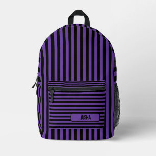 Sac À Dos Imprimé Royal Violet Nom Rayé Vintage Noir