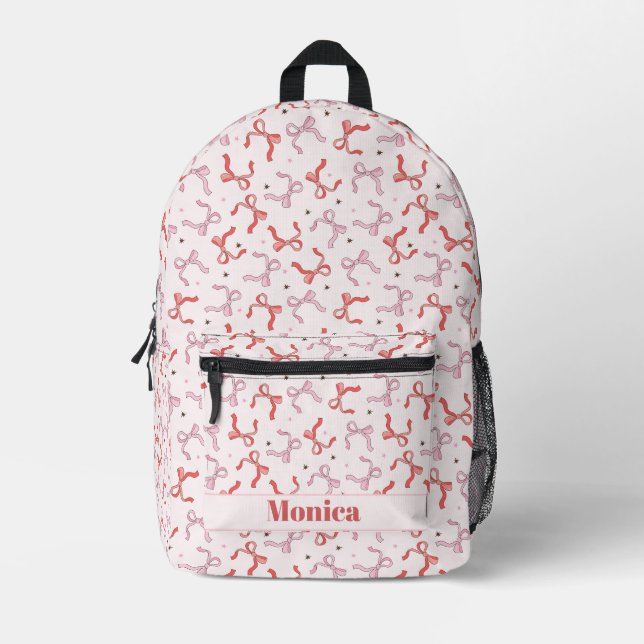 Sac À Dos Imprimé ruban coquet rose nom girly script monogramme (Recto)