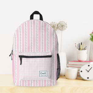 Sac À Dos Imprimé Ruban pastel rose et fleurs Coquette nom personnal