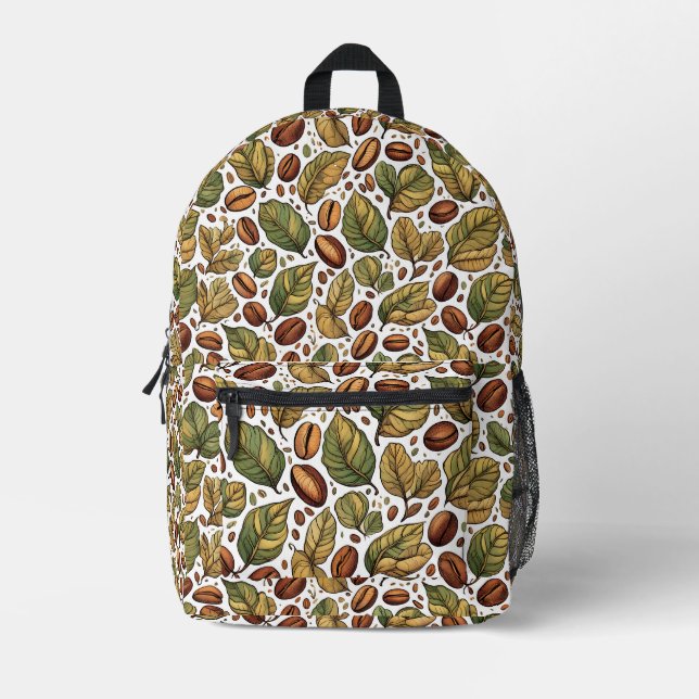 Sac À Dos Imprimé Rustic Coffee Bean & Leaf Pattern Backpack - Uniqu (Recto)
