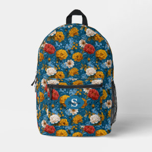 Sac À Dos Imprimé Rustique Vintage coloré motif floral en bleu