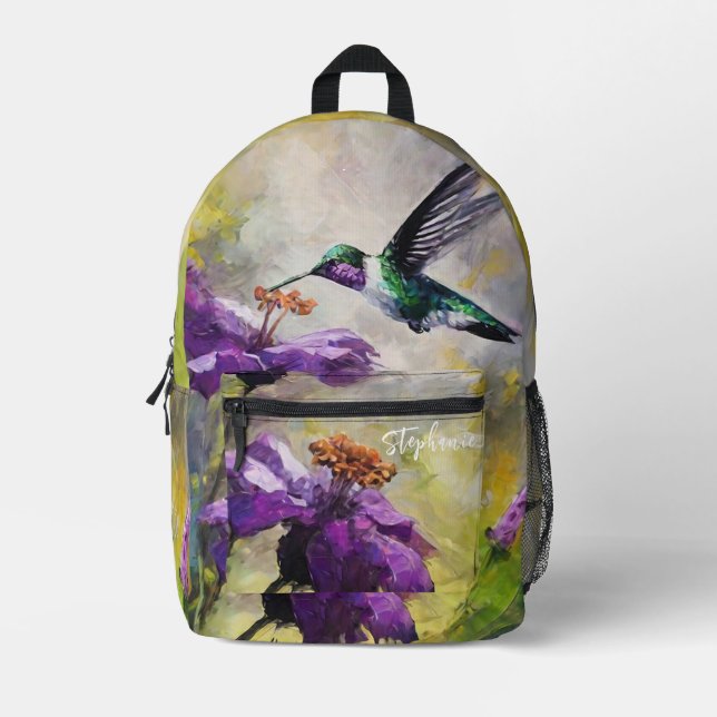 Sac À Dos Imprimé Sacoche d'école de colibri personnalisée, Nature (Recto)