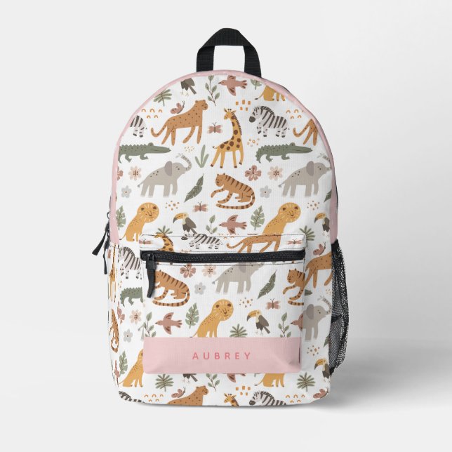 Sac À Dos Imprimé Safari Animaux Motif Rose fille (Recto)