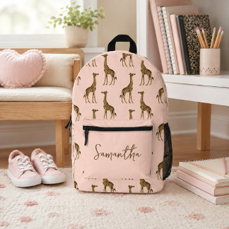 Sac À Dos Imprimé Safari de girafe rose et Brown