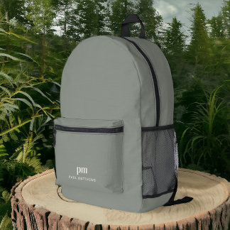 Sac À Dos Imprimé Sage Green Simple Minimaliste Monogramme et nom