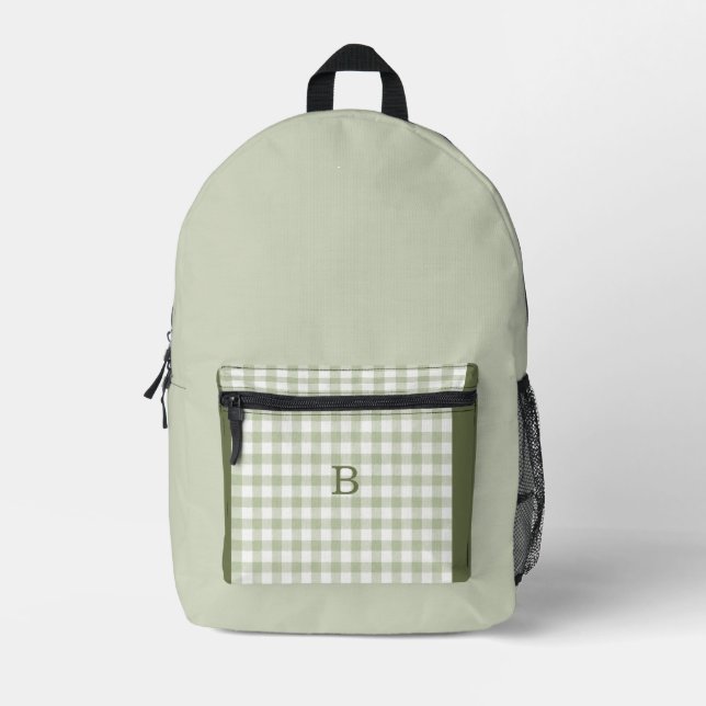 Sac À Dos Imprimé Sage & Hunter Vert Gingham Monogramme Tendance (Recto)