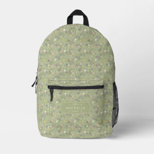 Sac À Dos Imprimé Sage Vert Fleurs Roses Blanches Motif Floral Boho