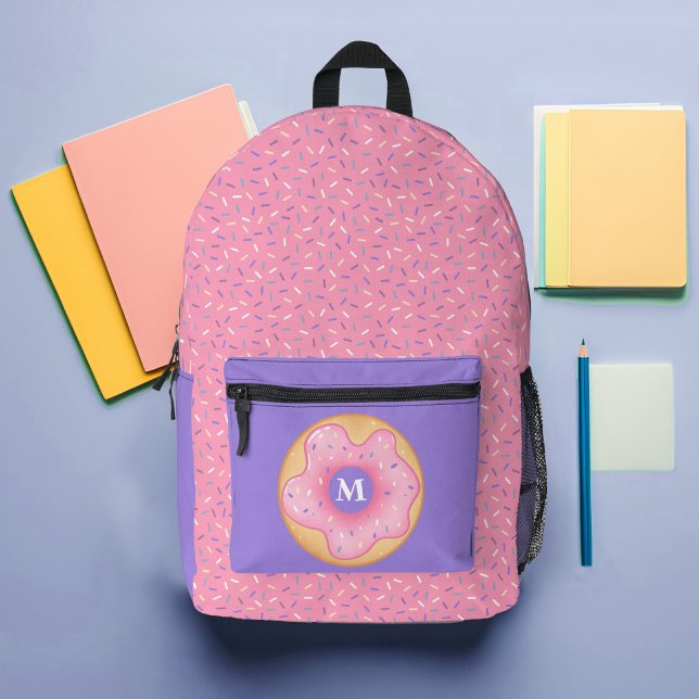 Sac À Dos Imprimé Saupoudrer Doughnut sur mesure Monogramme (Pink Sprinkle Doughnut Girls Backpack)