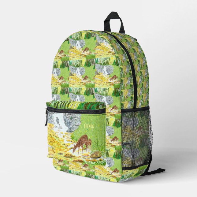 Sac À Dos Imprimé Scène de forêt avec faon et biche (Coin arrière droit)