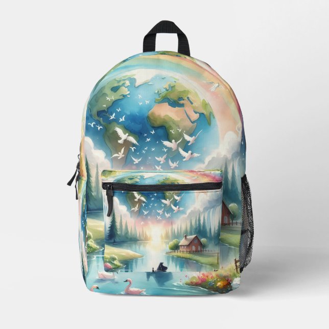 Sac À Dos Imprimé Scène Whimsical Rainbow Earth Imaginaire (Recto)
