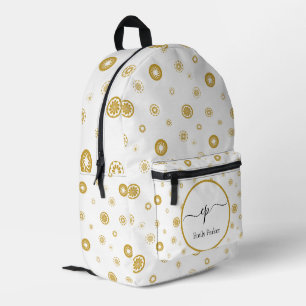 Sac À Dos Imprimé Script Monogramme Nom personnalisé Gold Polka Dot 