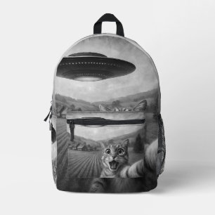 Sac À Dos Imprimé Selfie De Chat Avec Alien UFO Drôle Cadeaux De Cha