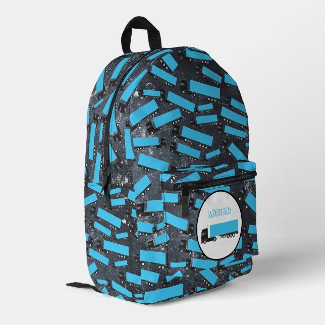 Sac À Dos Imprimé Semi-remorque Camion Transport Camions Nom bleu (Coin arrière gauche)