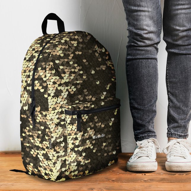 Sac À Dos Imprimé Séquins de sirène d'or brillant (Stylish Modern Shinny Gold Sparkling Sequins Printed Backpack
)