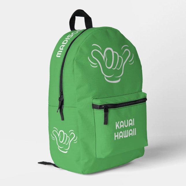 Sac À Dos Imprimé Shaka de nom, emplacement et couleur personnalisés (Coin arrière gauche)