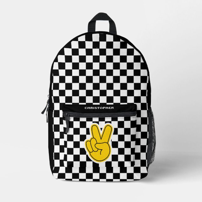 Sac À Dos Imprimé Signe de paix à damier Rétro  (Recto)