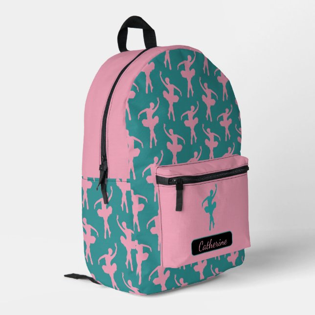 Sac À Dos Imprimé Silhouette Ballerina en rose et Turquoise (Coin arrière gauche)