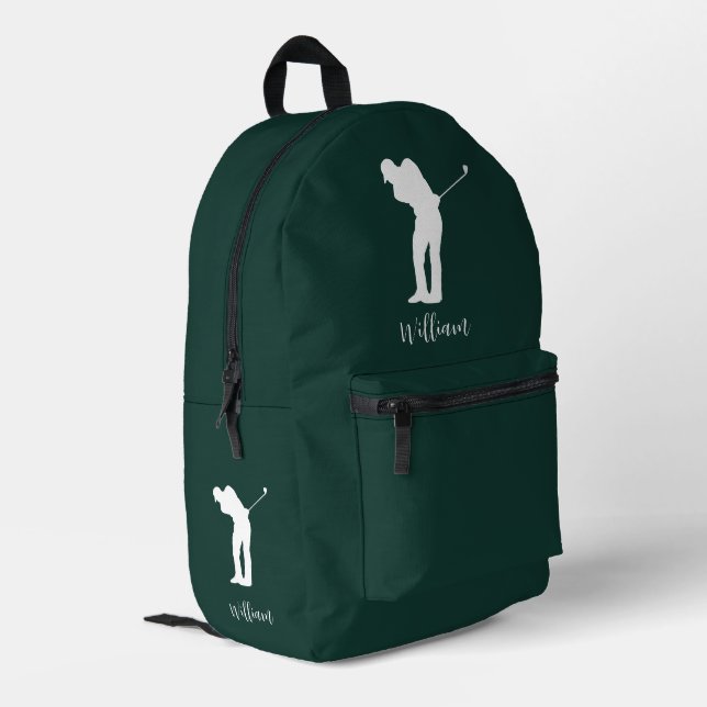 Sac À Dos Imprimé Silhouette de Golfer moderne Script Monogramme Ver (Coin arrière gauche)