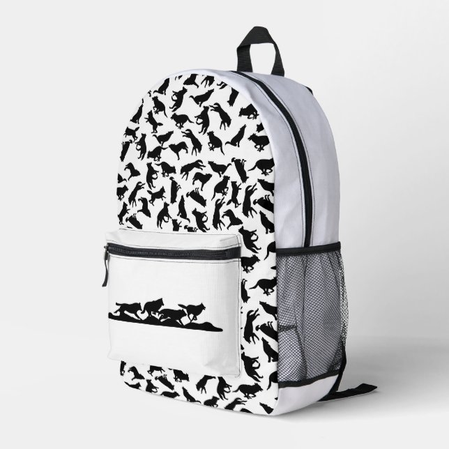 Sac À Dos Imprimé Silhouette de Wolf Noir en course avec le pack (Coin arrière droit)