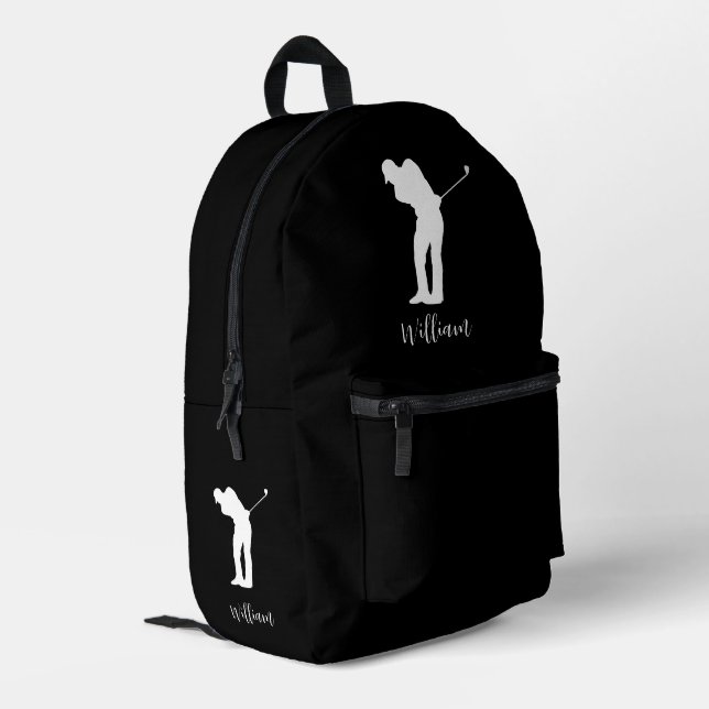 Sac À Dos Imprimé Simple Golfer Silhouette Script Monogramme (Coin arrière gauche)