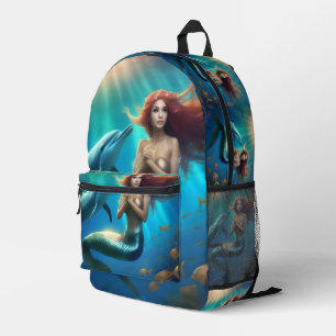 Sac À Dos Imprimé Sirène Angélique Nageant Avec Dauphins,