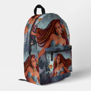 Sac À Dos Imprimé Sirène d'aquarelle africaine-américaine