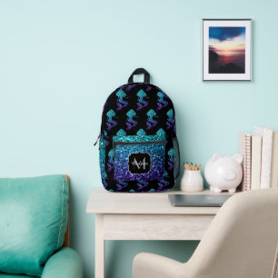 Sac À Dos Imprimé Sirène ombre bleu aqua motif Paillettes monogramme