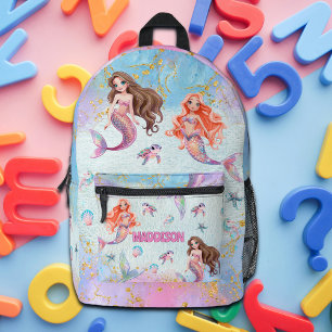 Sac À Dos Imprimé Sirènes Paillettes Rose Violet Ajouter Nom
