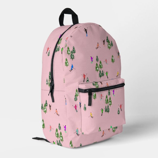 Sac À Dos Imprimé Skieurs roses d'hiver Ski (Coin arrière gauche)