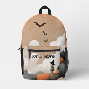 Sac À Dos Imprimé Sorcière d'Halloween éffrayante mignonne avec nom