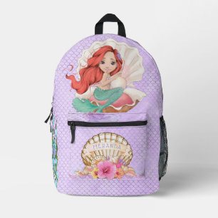 Sac À Dos Imprimé Sous la mer Sirène rose et pourpre (Cheveux rouge)