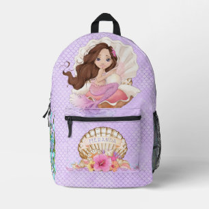 Sac À Dos Imprimé Sous la sirène rose et pourpre de la mer (Brunette