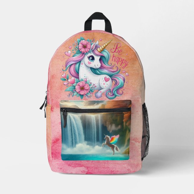 Sac À Dos Imprimé Soyez heureux Cute Unicorn Rainbow Magical Imagina (Recto)