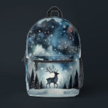Sac À Dos Imprimé Starry Winter Night Deer<br><div class="desc">A graceful stag stands beneath a shimmering winter sky, framed by snow-dusted pines and delicate bare trees. The deep midnight blues fade into frosty whites, while stars and snowflakes scatter like jewels across the heavens. This dreamy woodland scene captures the quiet wonder of a snowy night, blending cottagecore warmth with...</div>