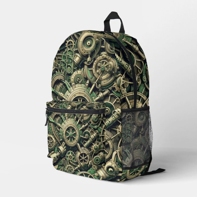 Sac À Dos Imprimé Steampunk Industrial Green Clocwork Gears (Coin arrière droit)