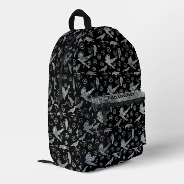 Sac À Dos Imprimé Steampunk Silver Zinc Gears and Crows Custom Nom (Coin arrière gauche)