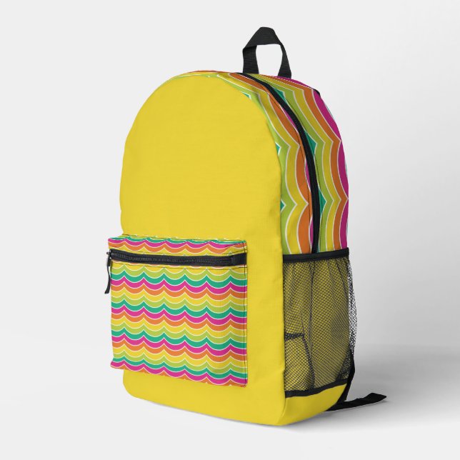 SAC À DOS IMPRIMÉ STRIPES VERT BLEU ROSE JAUNE CLAIR ORANGE (Coin arrière droit)